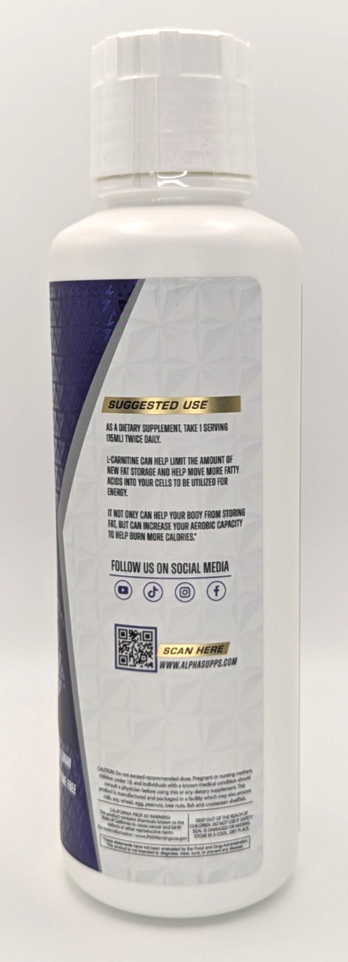 Alpha Supps L-Carnitine 3000, 31 Servings, Cherry Lime Slush Flavor, Exp. 6/27