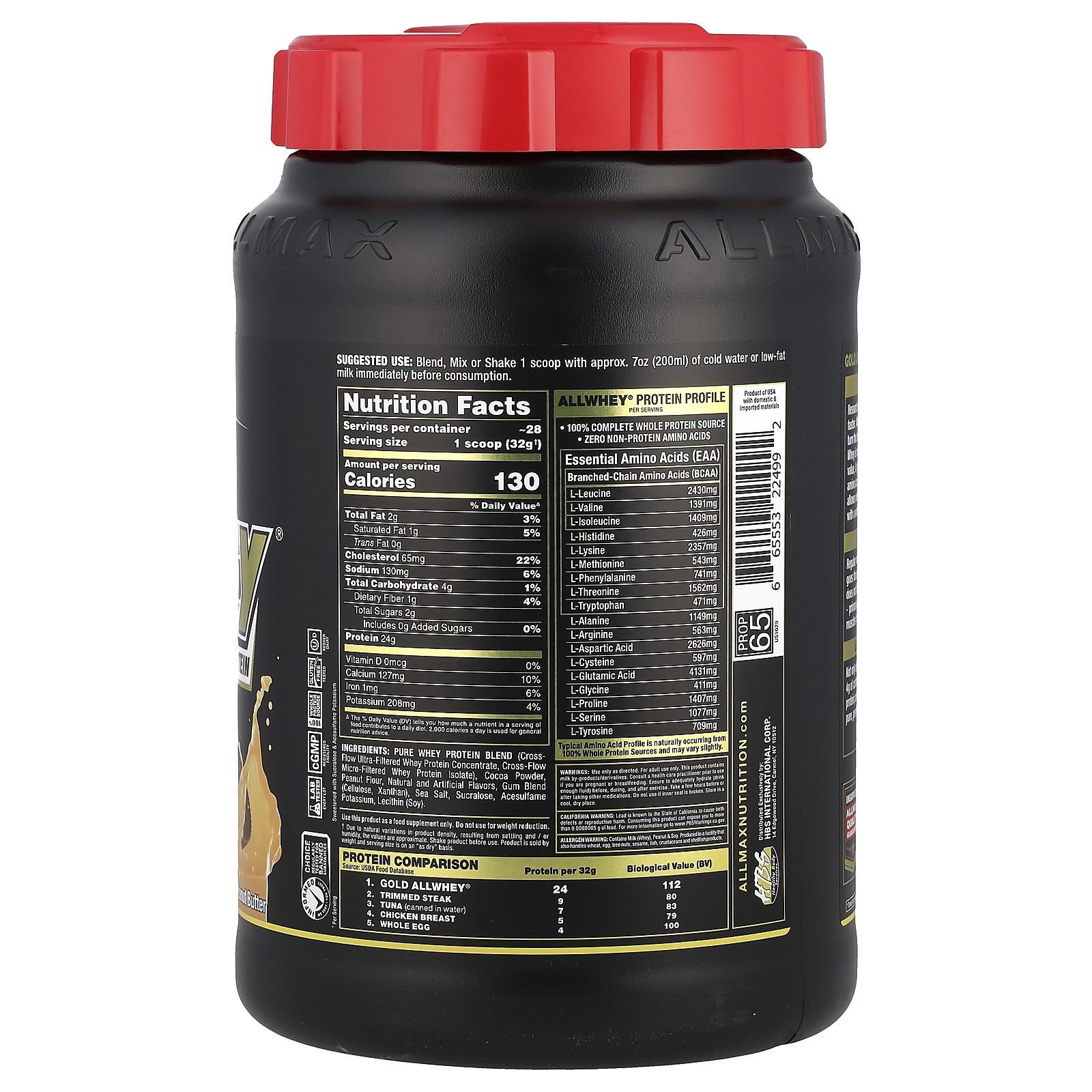 Gold AllWhey, 100% Premium Whey Protein, Chocolate Peanut Butter, 2 lbs (907 g)