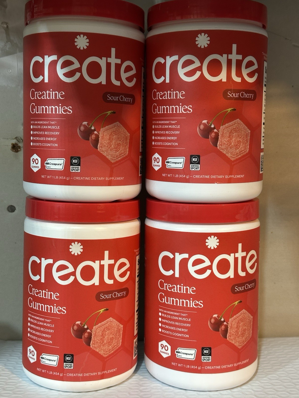 4x Create Wellness Creatine Gummies 90 Each Container Sour Cherry 4 Pack