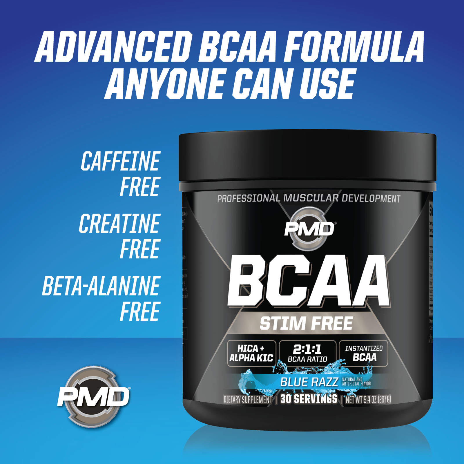 PMD BCAA Stim Free Amino Acids for Performance & Recovery – Blue Razz (30 Serve)
