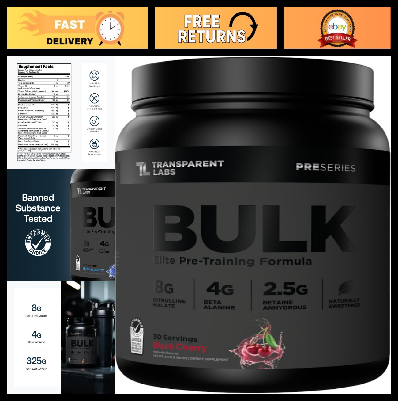 Sugar-Free Pre Workout for Men & Women – Beta Alanine, Citrulline, Caffeine – 30