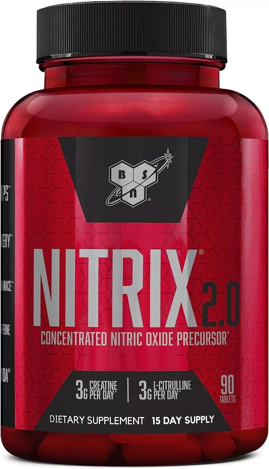 BSN Nitrix Concentrated Nitric Oxide Booster Huge Pumps Vascularity 90 or 180ct