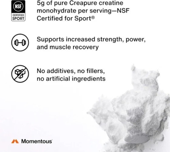 Momentous Creatine Monohydrate Powder – NSF Certified – 90 Servings