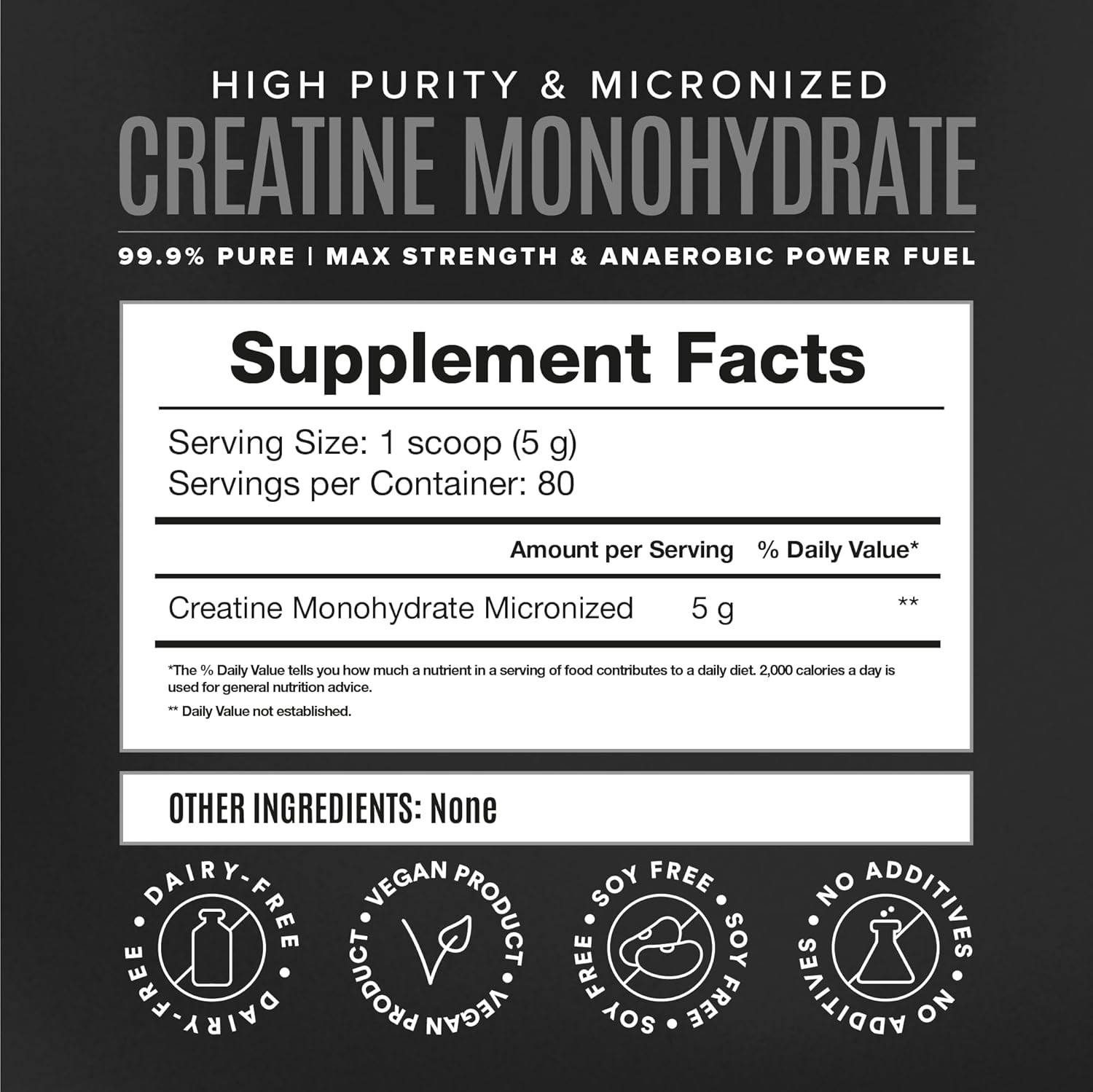 Micronized Creatine Monohydrate Powder, Muscle Recovery, Caffeine Free, Creatine