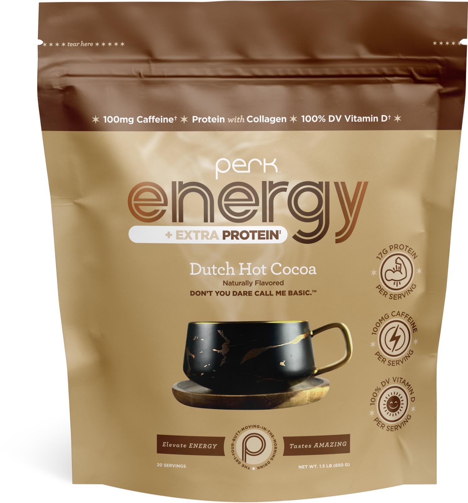 Perk Energy + Extra Protein (1.5 LB) Dutch Hot Cocoa, 20 Servings