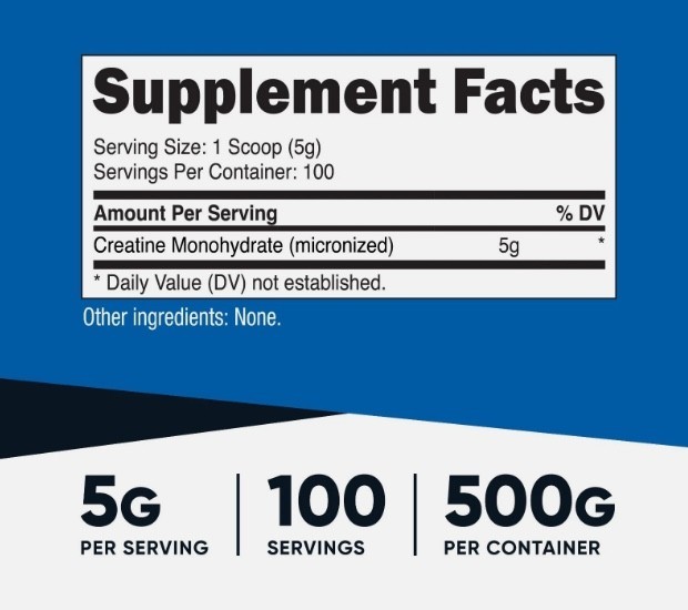 Nutricost Micronized Creatine Monohydrate Powder 500g (100 Servings) Unflavored