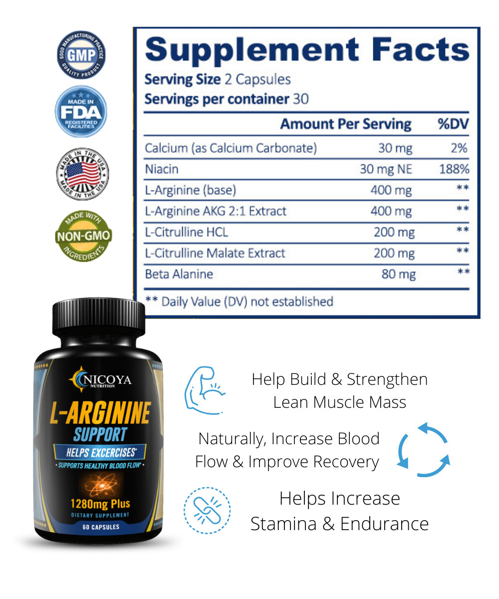 L-Arginine, Pre Workout Booster Muscle Building & Energy Supplement -2 PACK