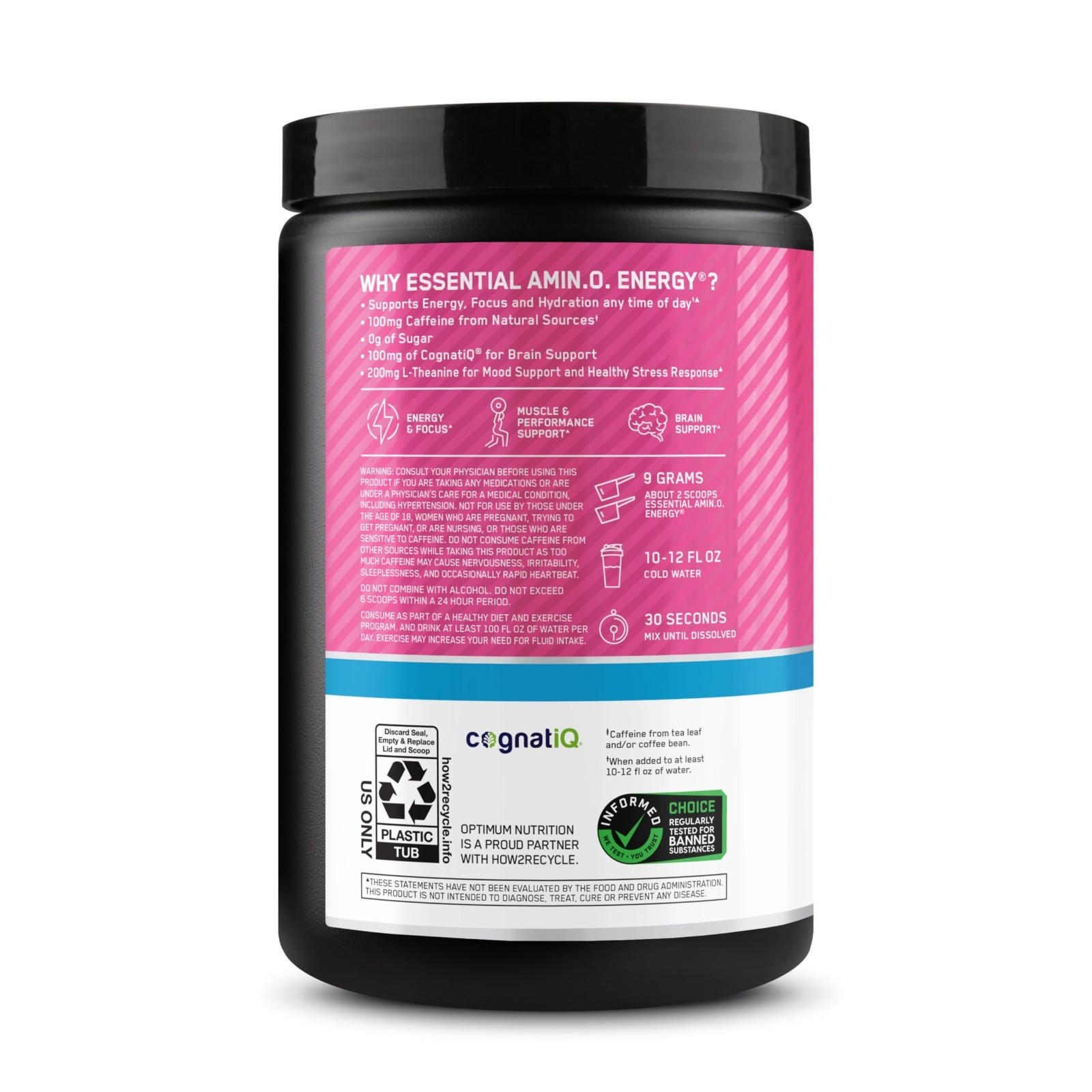 Amino Energy Powder with BCAAs, Electrolytes & Caffeine – Watermelon Flavor, 30