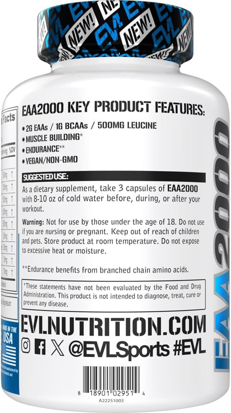 BCAA EAA Essential Amino Acids Capsules – EAA Supplement for Pre & Post Workout