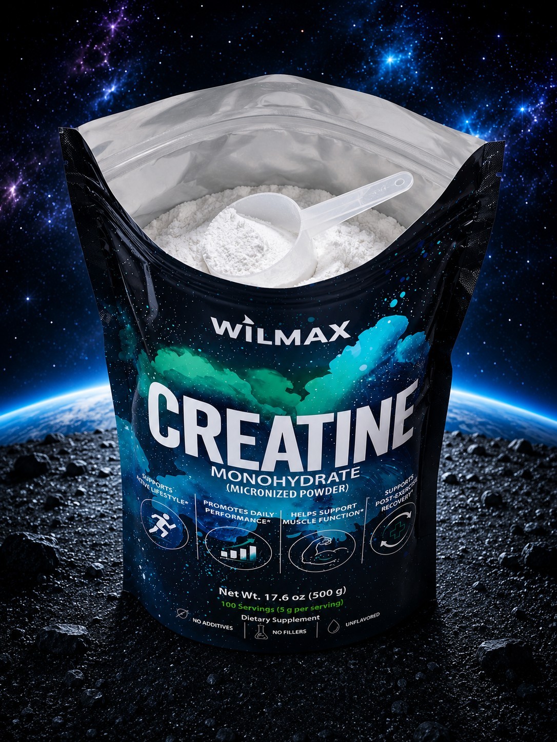 WilMax Creatine Monohydrate Powder 17.6 oz Micronized Unflavored 100 Servings