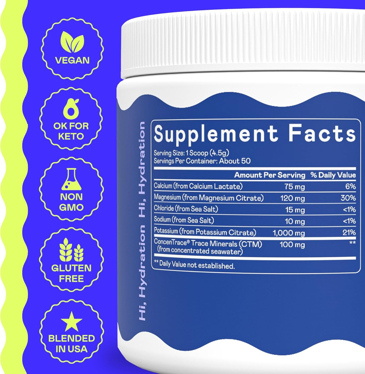 K1000 Electrolyte Powder Unflavored Keto Hydration Potassium Sugar Free 50 Srv