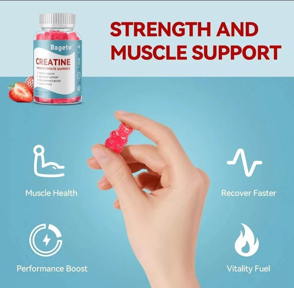 NEW Bageto – Creatine Monohydrate – 60 Gummies – Strawberry Flavor – EXP 06/26