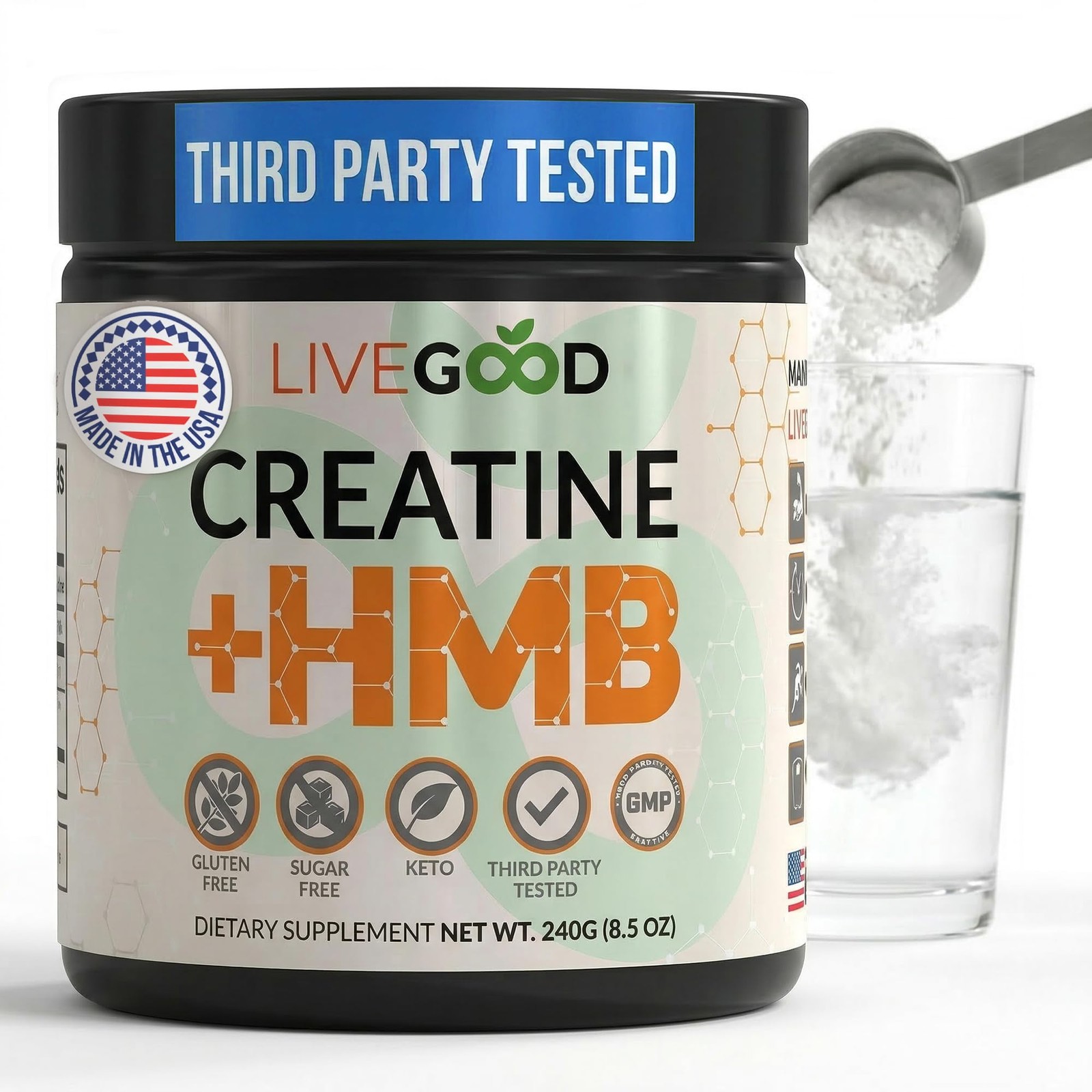 Creatine + HMB Powder, Unflavored Organic Creatine Monohydrate for Strength, Rec