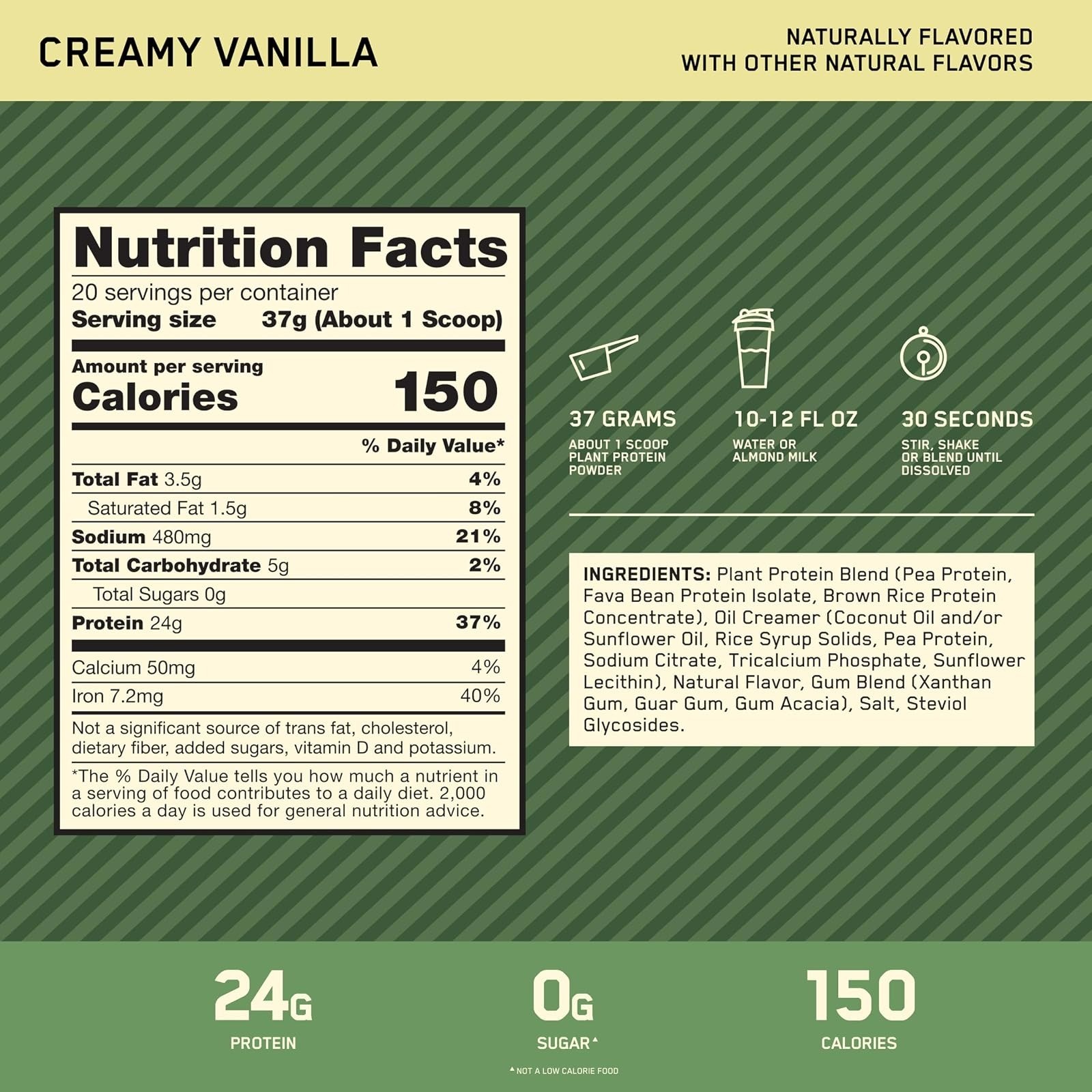 Optimum Nutrition Gold Standard Plant Protein Powder, Vegan, Gluten Free, 20