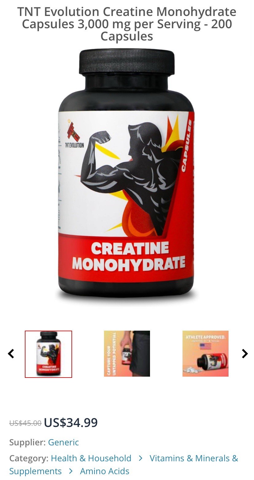 Creatine Mono hydrate Capsules 3,000 mg per Serving – 200 Capsules