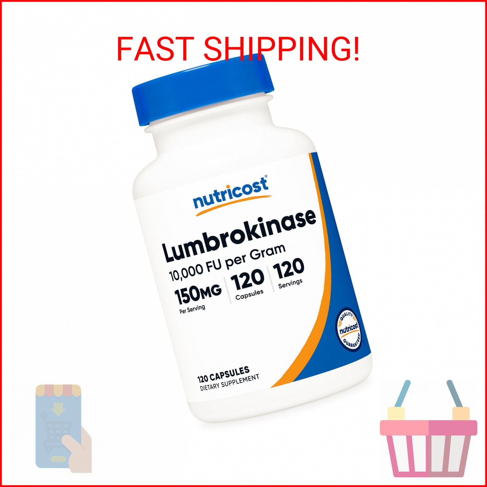 Nutricost Lumbrokinase Capsules 150 mg (120 Capsules) – Gluten-Free, GMO-Free, 3