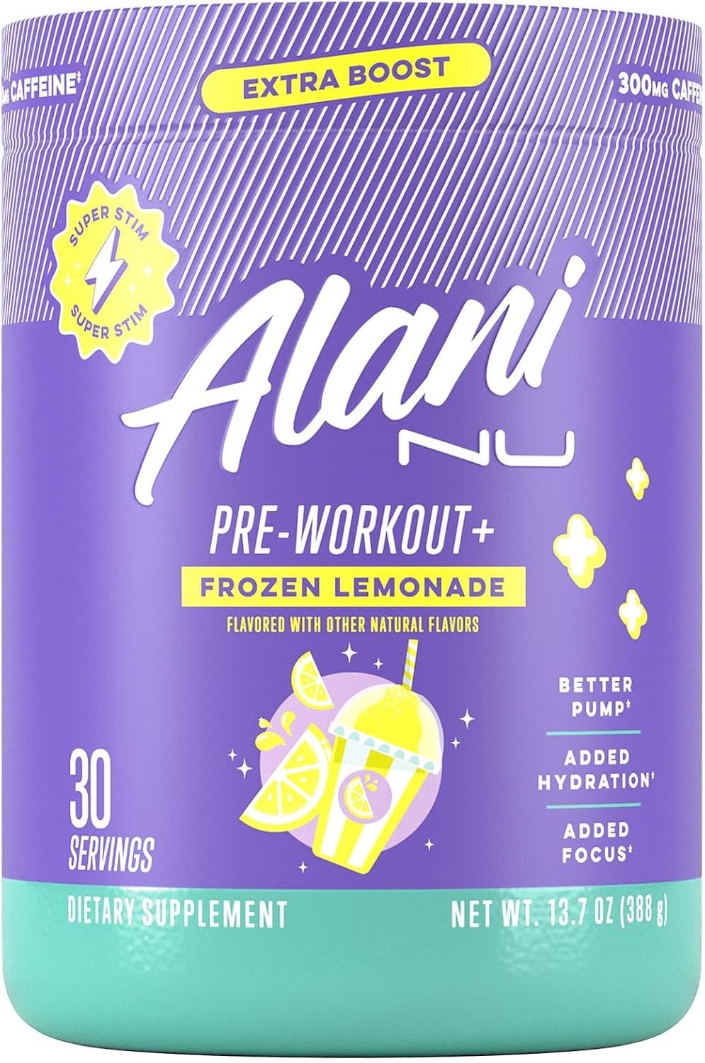 Frozen Lemonade Pre-Workout Powder with 300mg Caffeine, 30 Servings, Sugar-Free