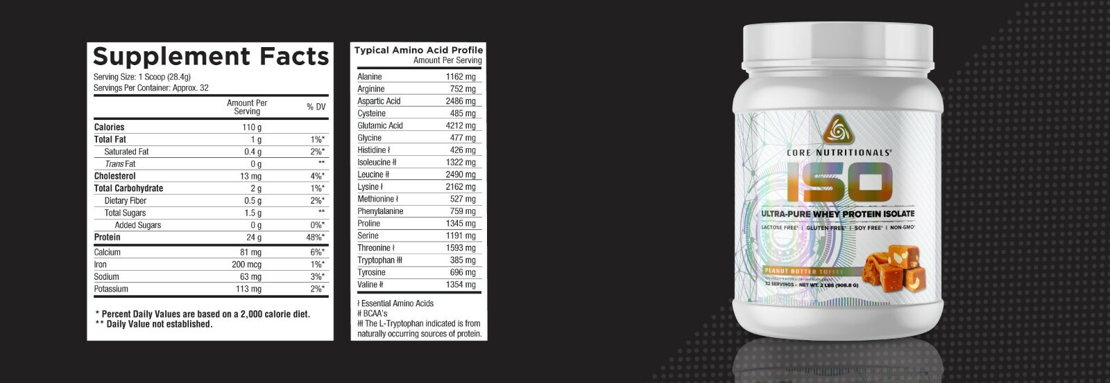 Core Nutritionals ISO Protein – 24gm Isolate Whey Protein- 2LBs – All Flavors