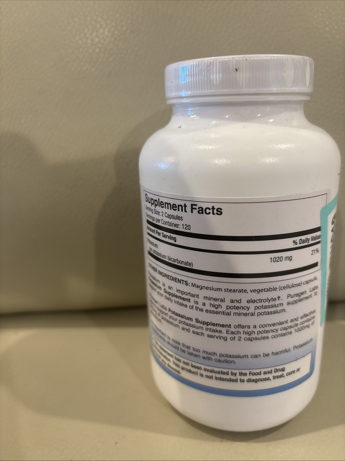 Puregen Labs Potassium Bicarbonate Supplement 1020 mg, 240 Vegetarian Caps