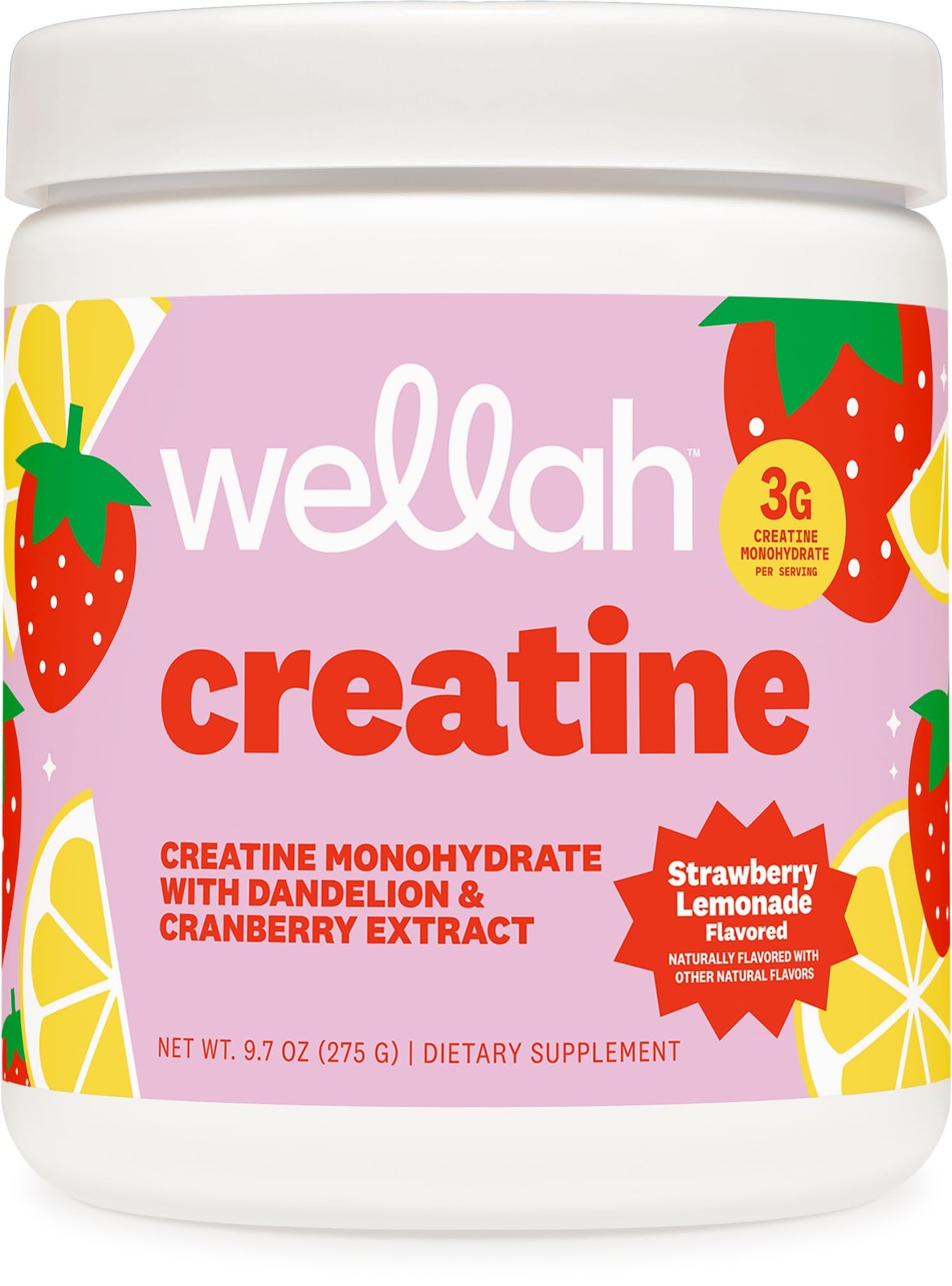 Wellah Creatine for Women 50 Servings, Strawberry Lemonade – Creatine