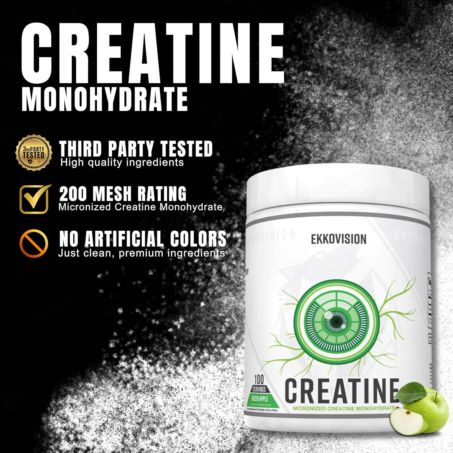 Ekkovision Creatine Monohydrate Green Apple 100 Servings Micronized Energy