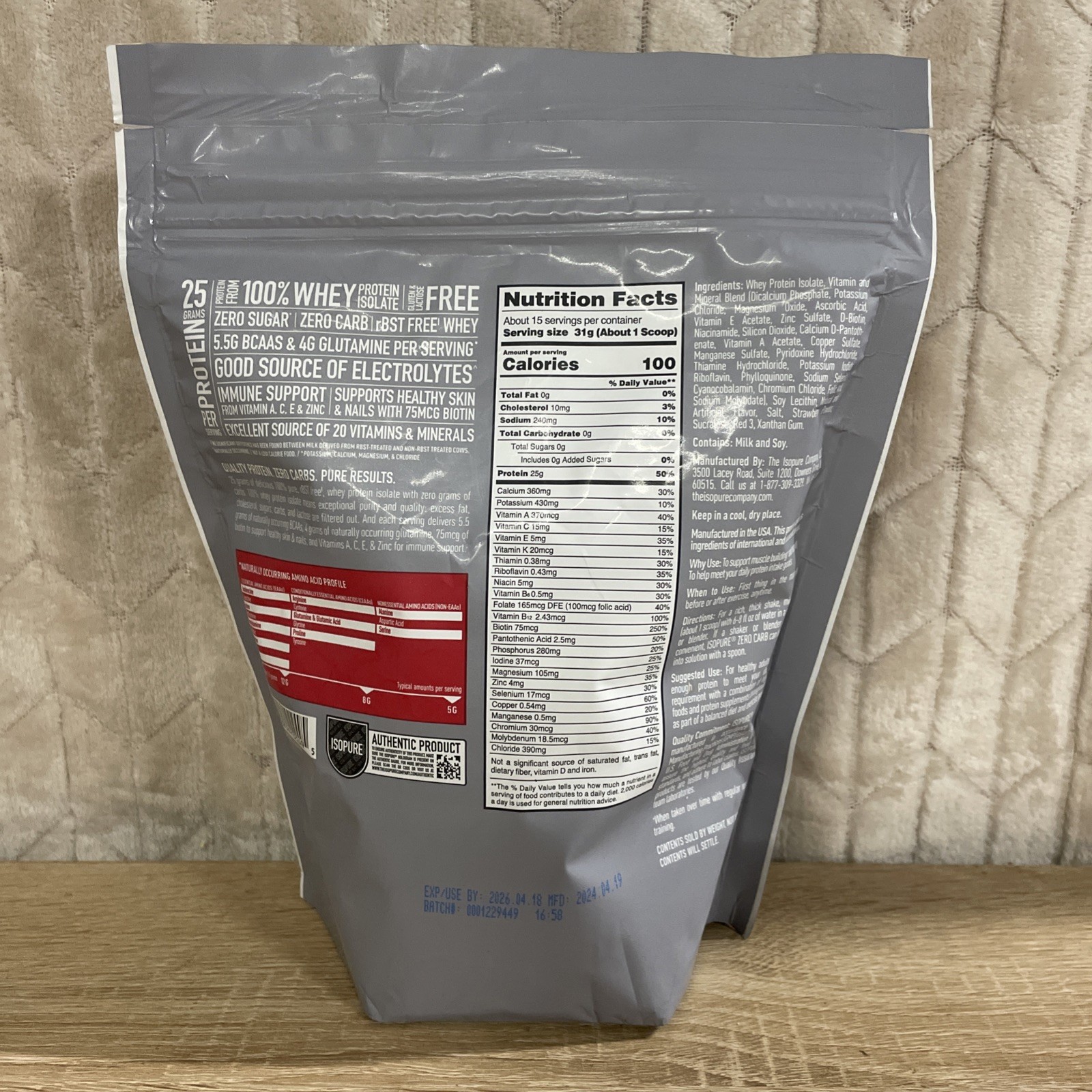 Isopure Zero Carb Whey Isolate Strawberries & Cream 1 Lb 15 Servings