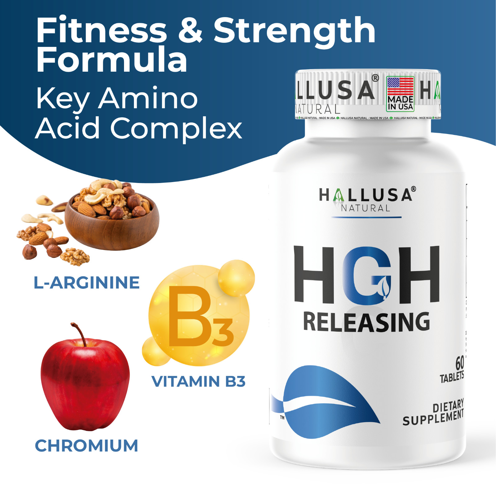 HGHBooster – Natural Growth Support – Energy & Performance – L Arginine, 60 Tabs
