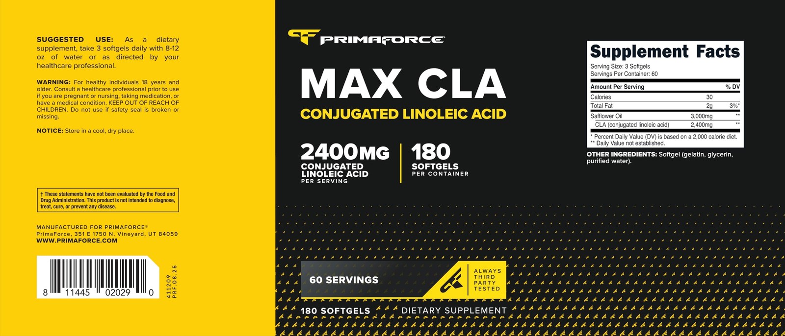 Primaforce CLA 2400 mg per Serving (180 180 Count (Pack of 1), Black