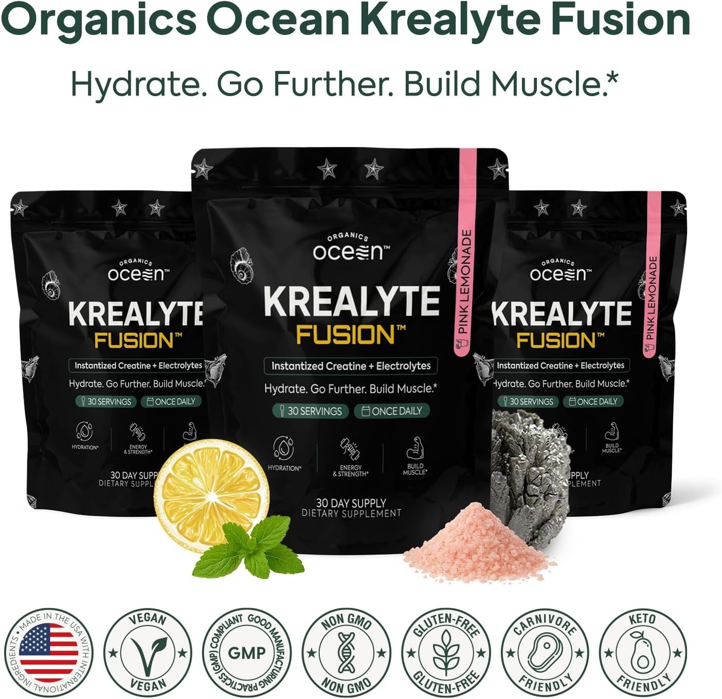 Organics Ocean Krealyte Fusion Creatine Powder Electrolytes Muscle 30 Servings