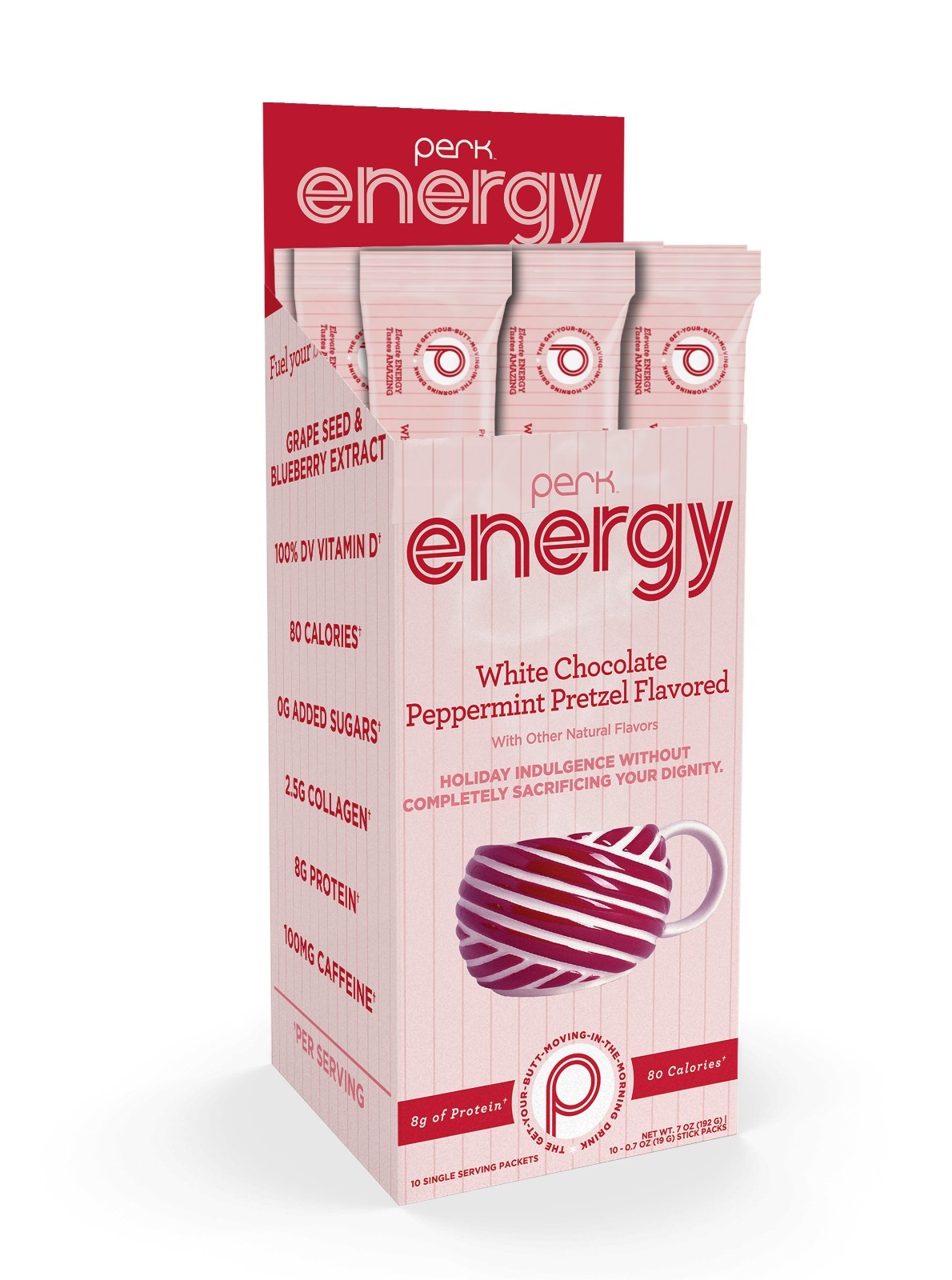 Perk Energy Drink Mix (White Chocolate Peppermint Pretzel) 10 Stick Packs