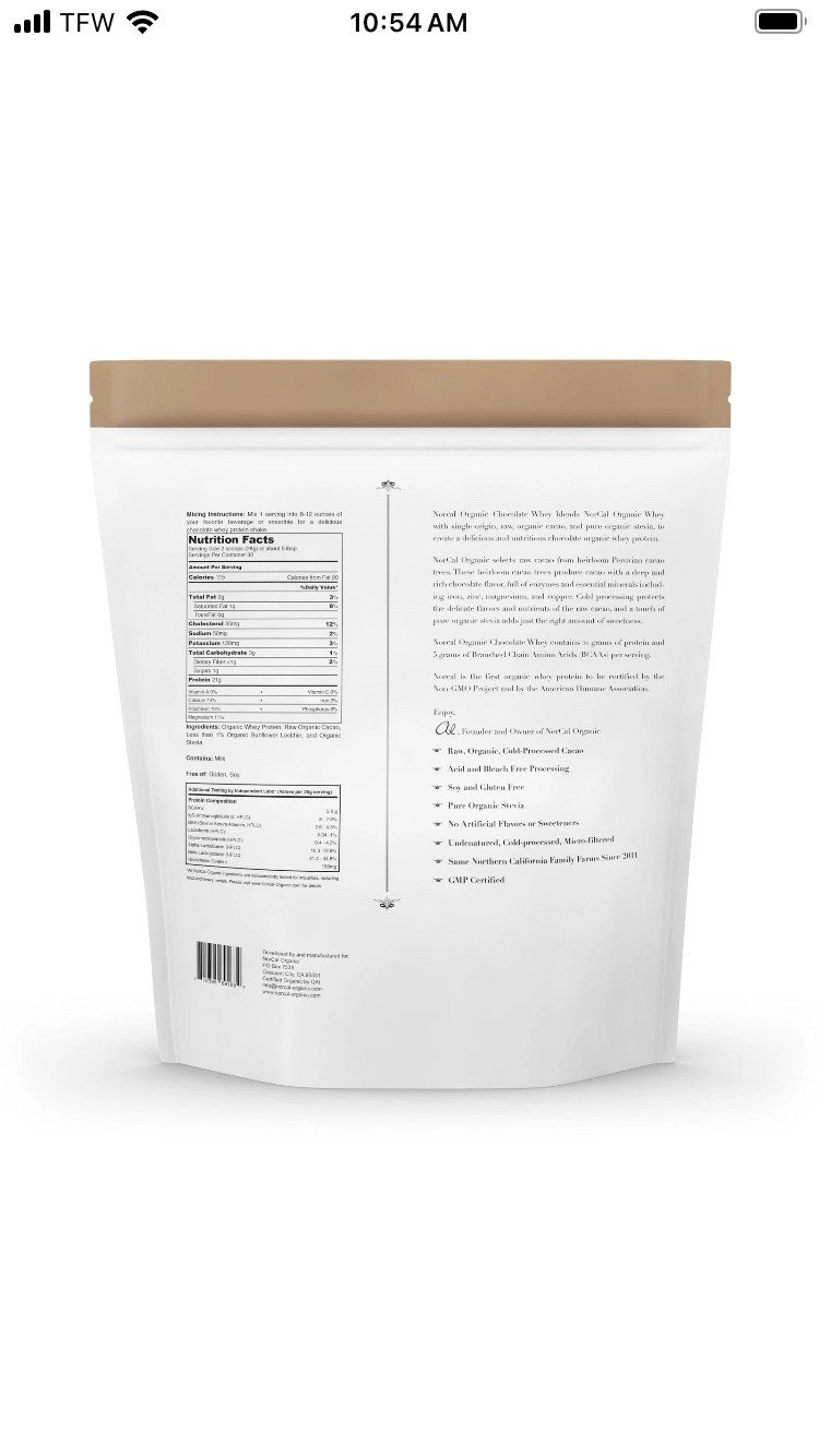 NorCal Organic Chocolate Whey Protein 32oz 100% Grass-Fed USDA Certified