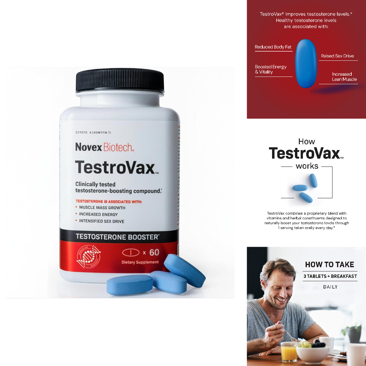 Novex Biotech Testrovax Best Testosterone Booster For Men Vitamins For Men 60 ct