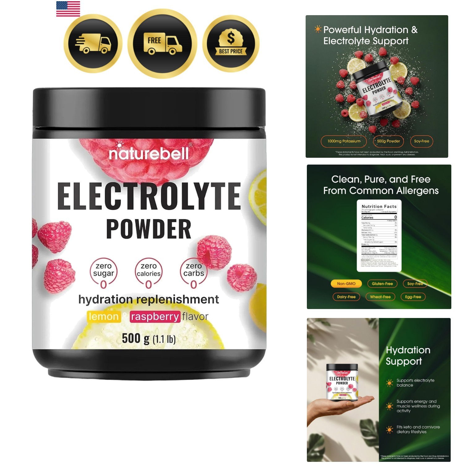 Electrolytes Powder – 500 g – Hydration Support with Essential Minerals – Ene…
