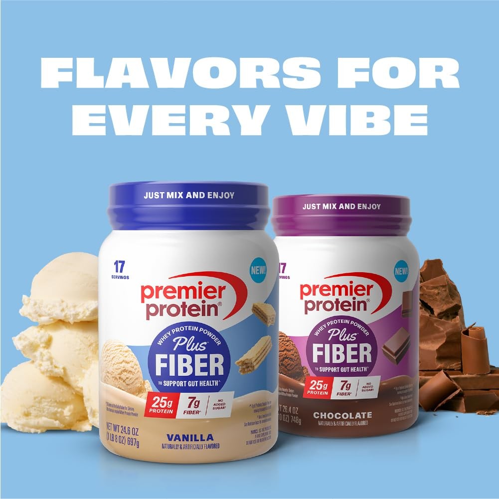 Premier Protein Powder Plus Fiber Vanilla 25G Protein 7G Fiber To Support Gut