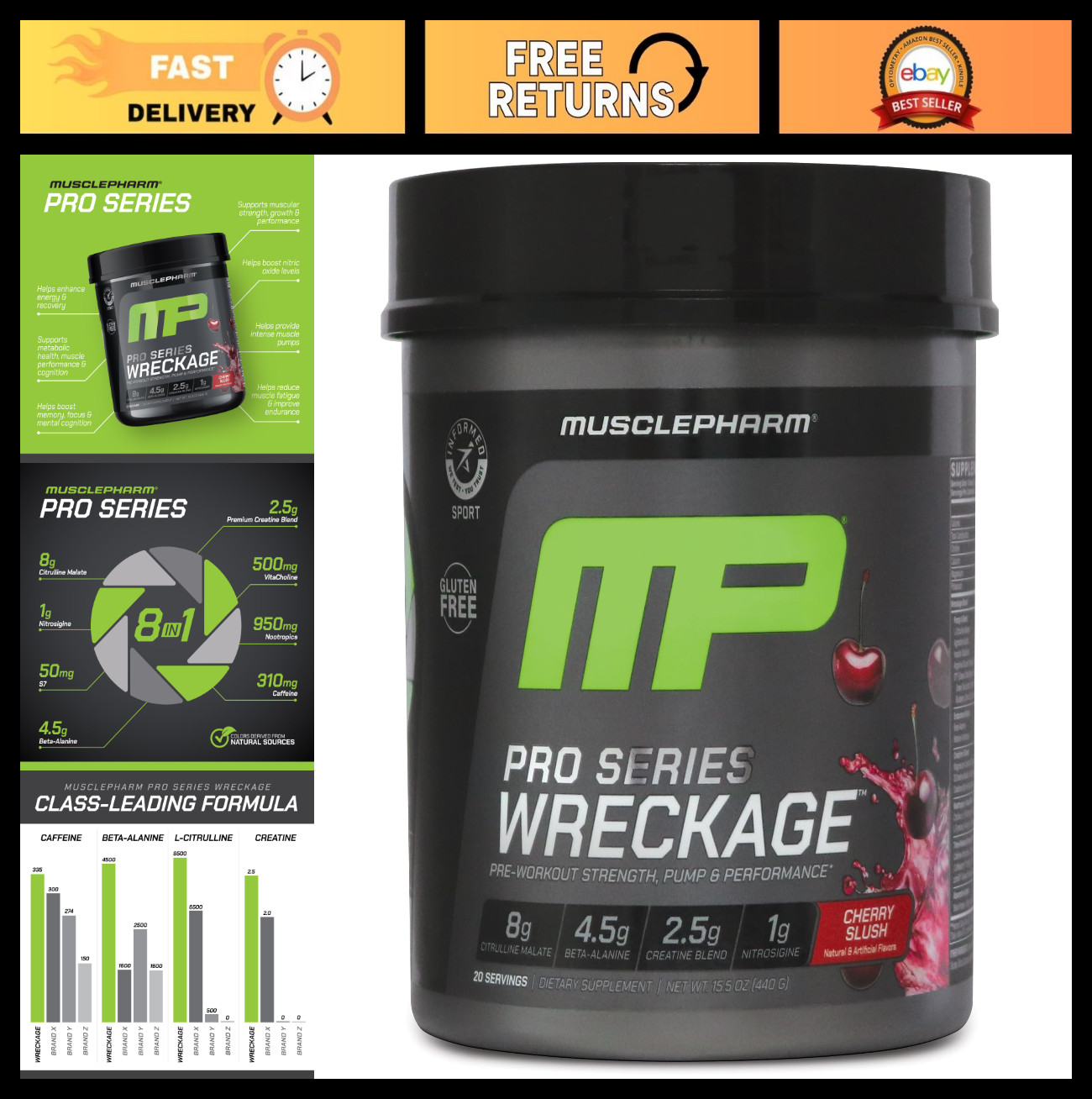 Cherry Slush Pre Workout Powder – 20 Servings | Energy Boost, Muscle Pump, Focus