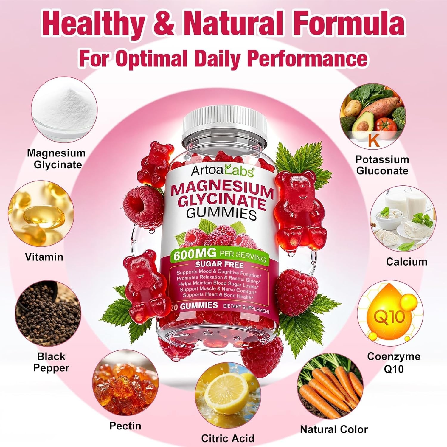 Artoa Magnesium Glycinate Gummies with L-Threonate ~ 120 Count ~ 60 Servings!