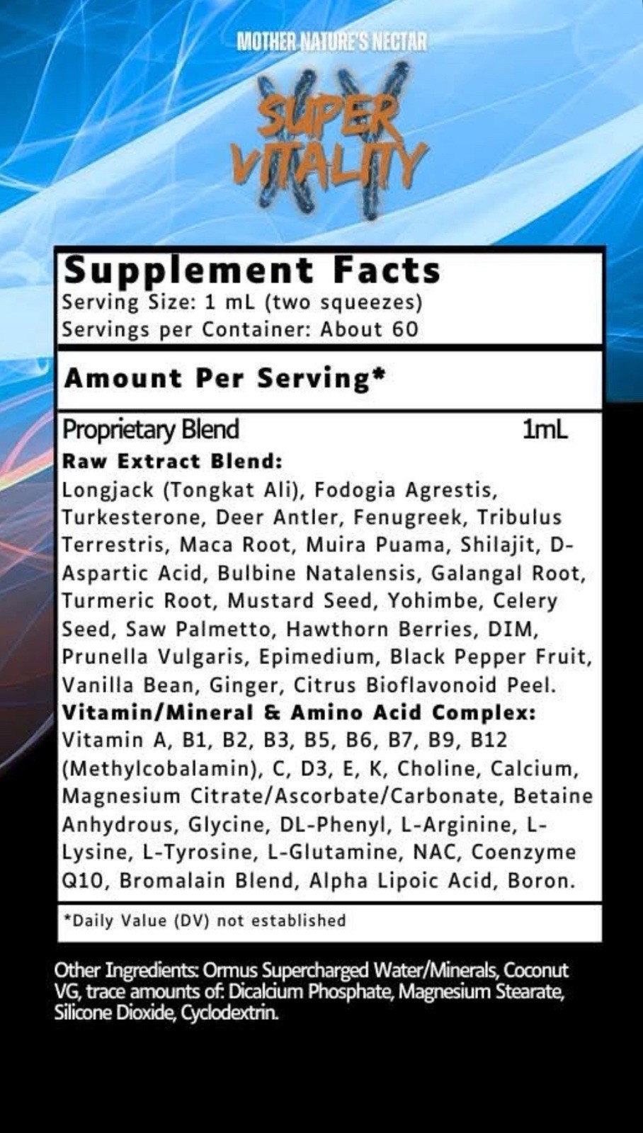 SUPER MALE VITALITY TESTOSTERON LIQUID EXTRACT MUSCLE GROWTH RECOVERY 53 INGR.