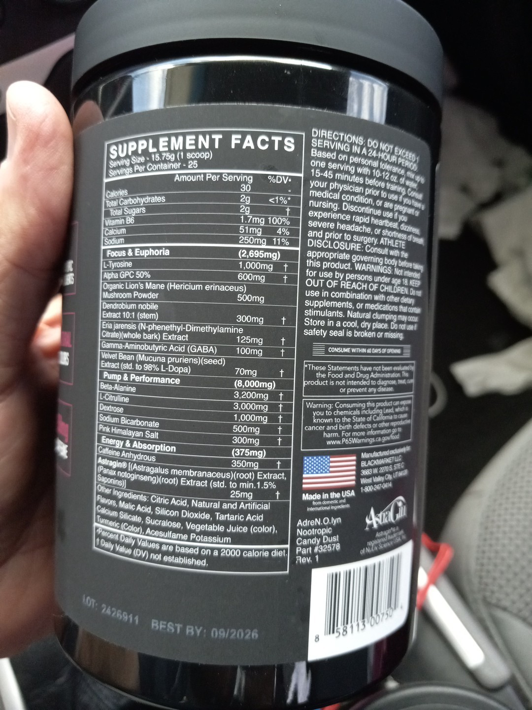 Black Market AdreN.O.lyn NOOTROPIC 25 servings Pumped Elevated Focused