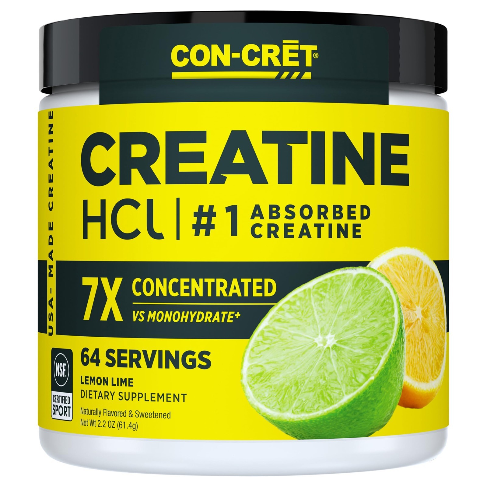 Creatine HCl Powder for Muscle & Strength Support, Lemon Lime, 64 Servings, No B