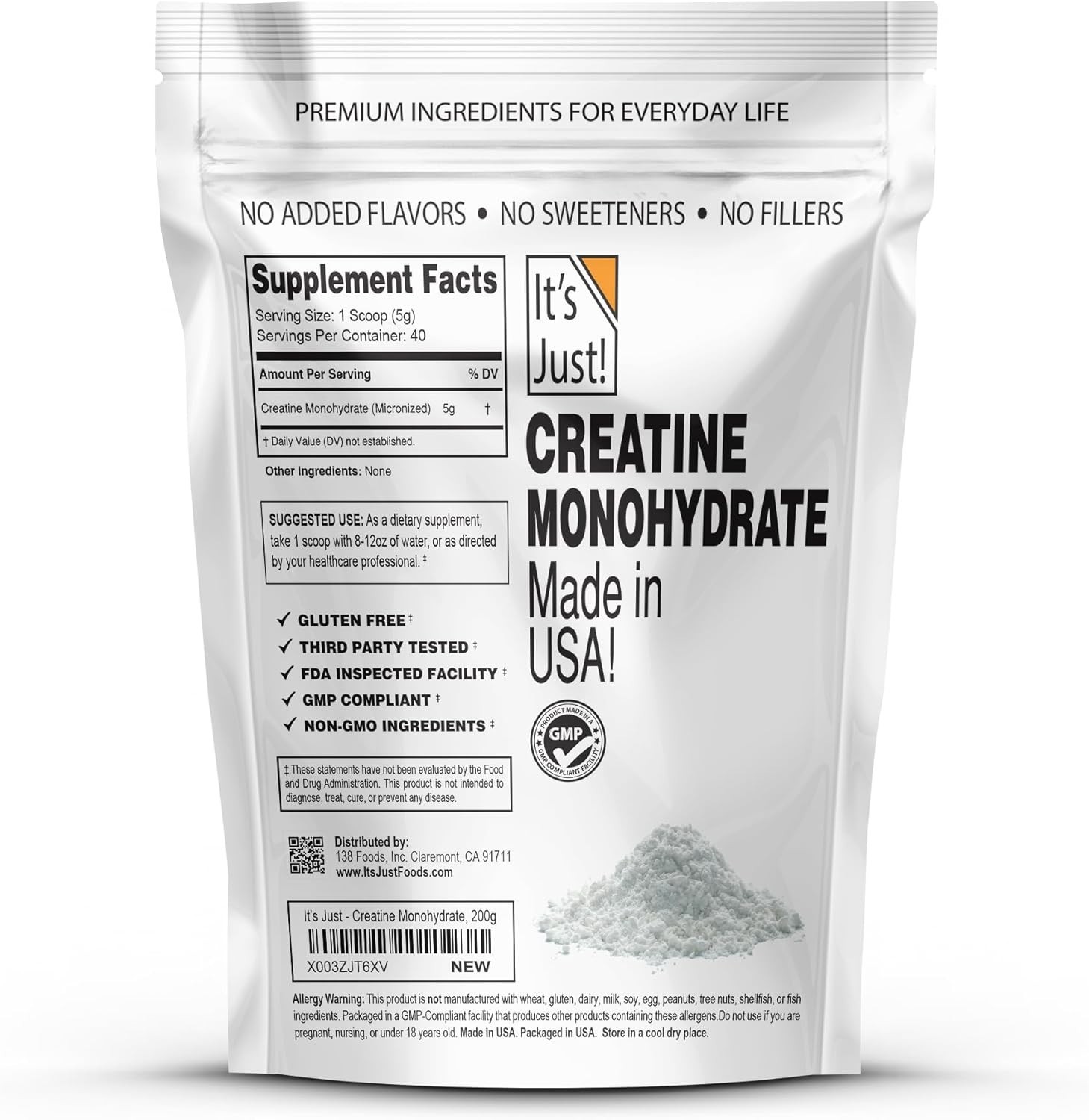 Convenient Creatine Powder – 200g Unflavored, Scoop Included for Easy Mixing