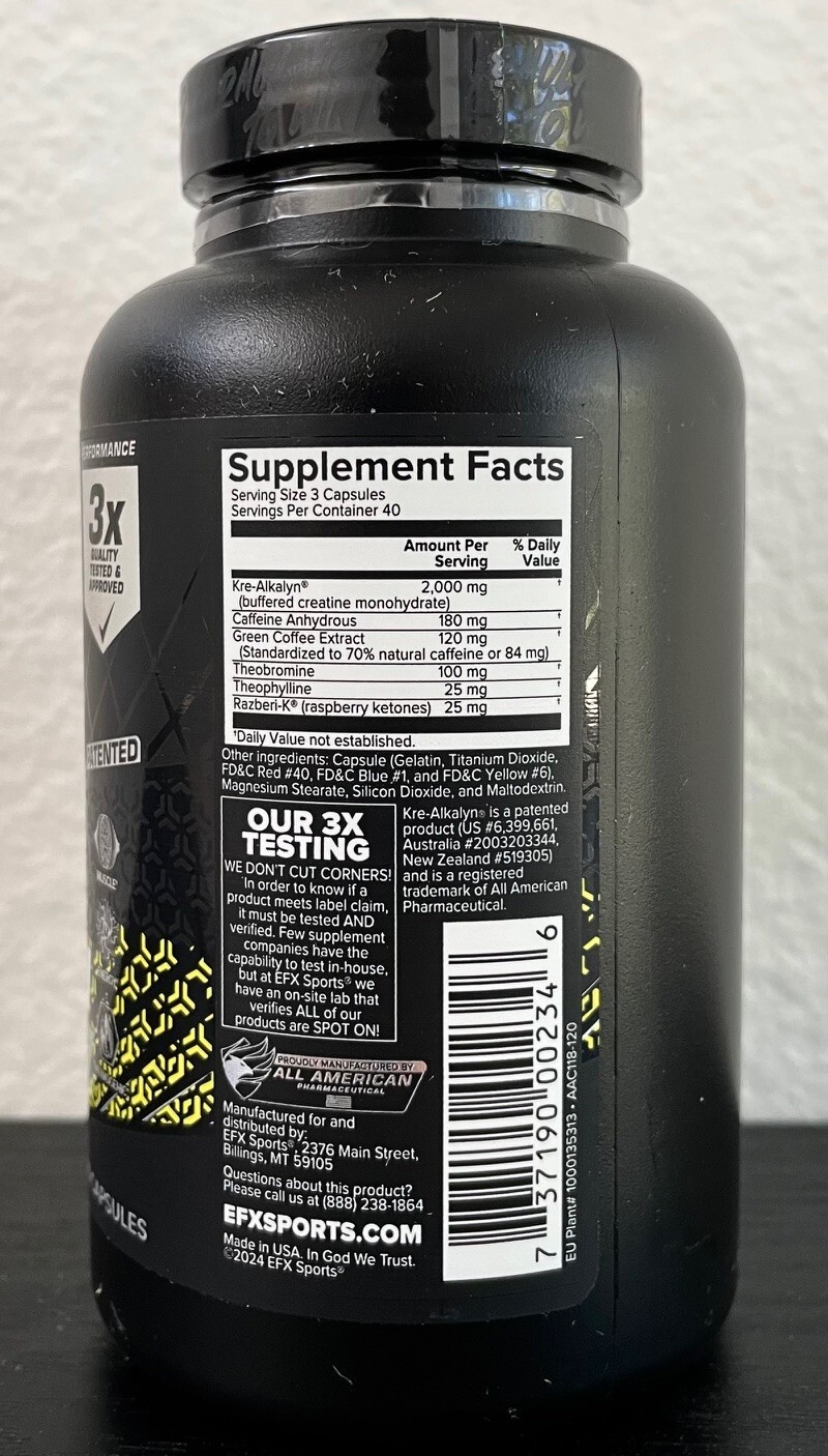 EFX Sports Kre-Alkalyn Hardcore 120 Capsules