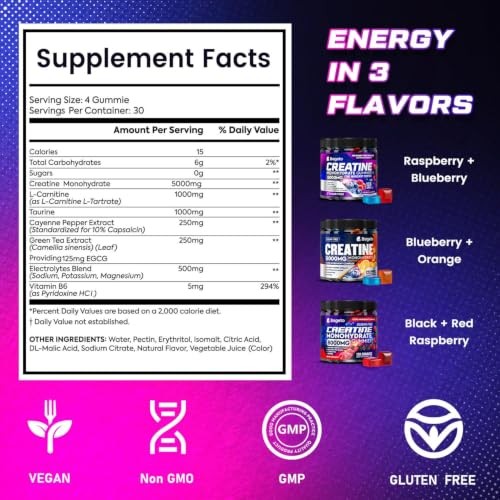 Creatine Monohydrate Gummies 5g 120ct Sugar Free Energy Muscle