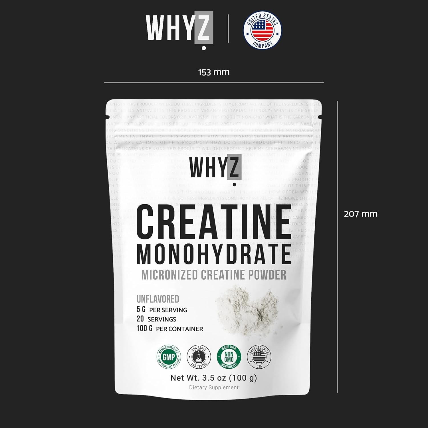 Creatine Monohydrate Powder Micronized Unflavored 3.5oz 20 Servings Men Women