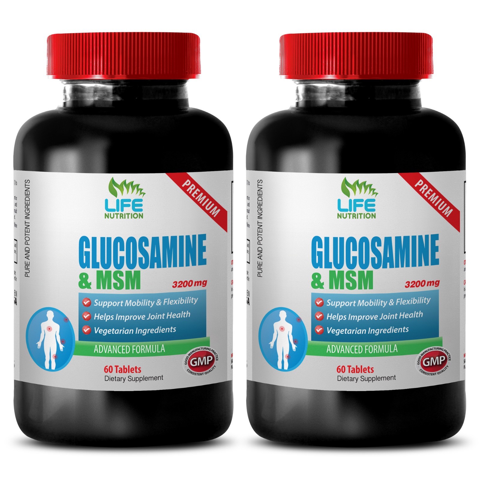 collagen supplement – Glucosamine & MSM 3200mg – arthritis pain pills 2 Bottles