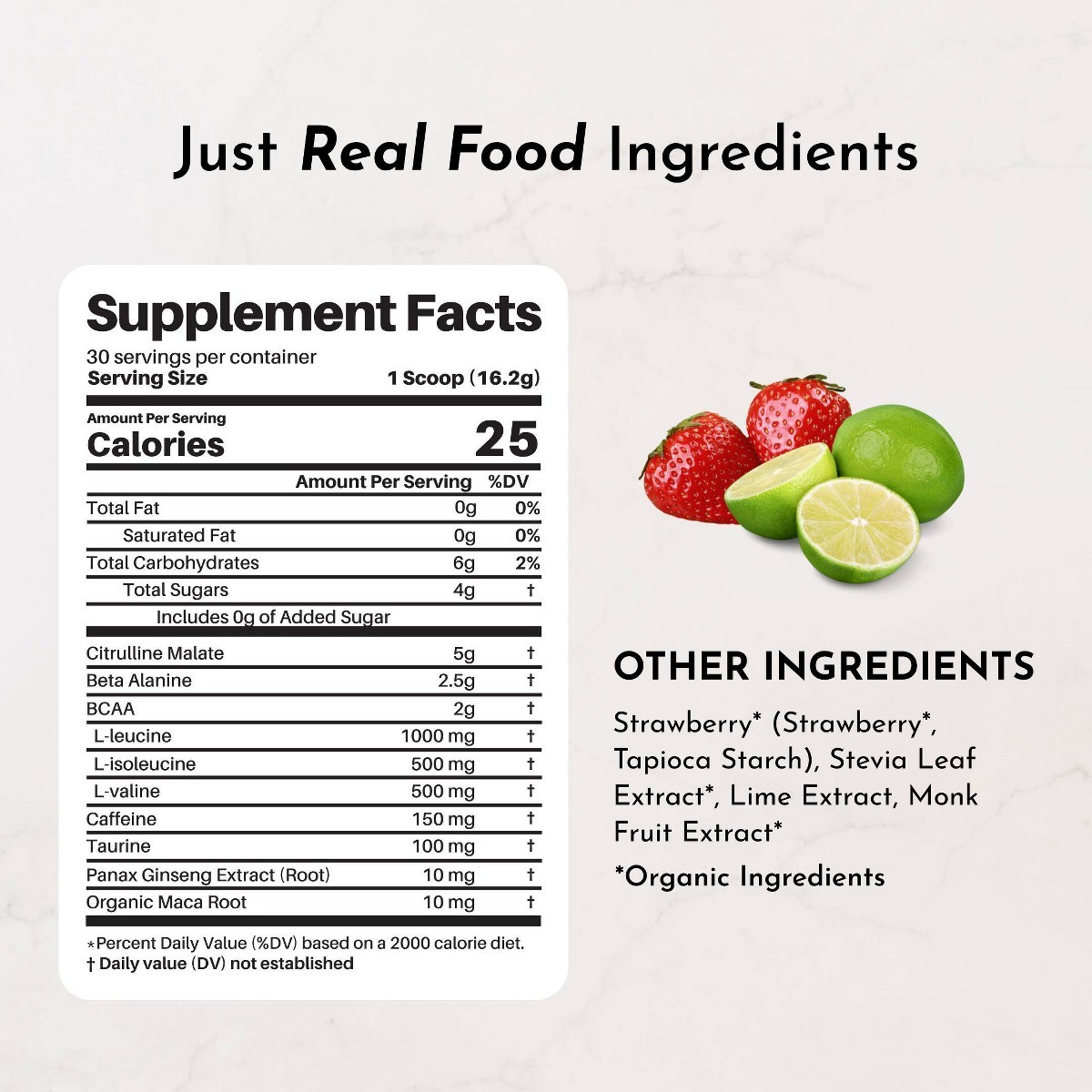 Just Ingredients Strawberry Limeade Pre-Workout Powder (NSF) – 30 Servings