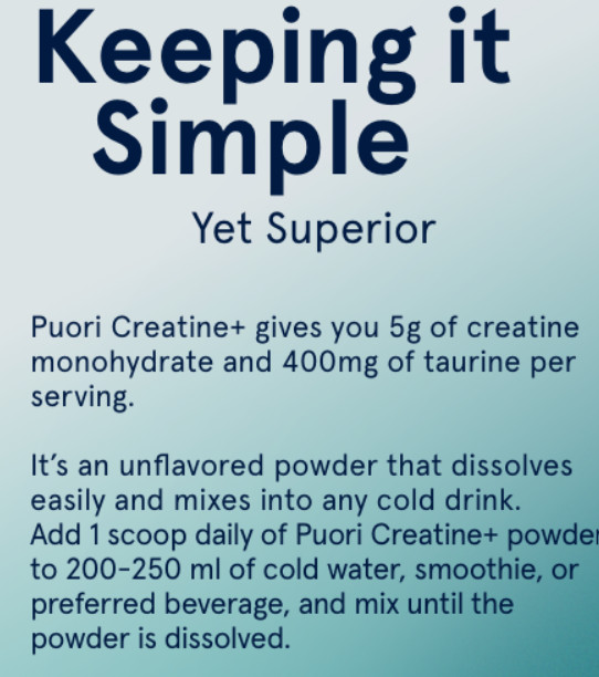PUORI CREATINE+ WITH TAURINE UNFLAVORED POWDER SUPPLEMENT BRAND NEW &SEALED