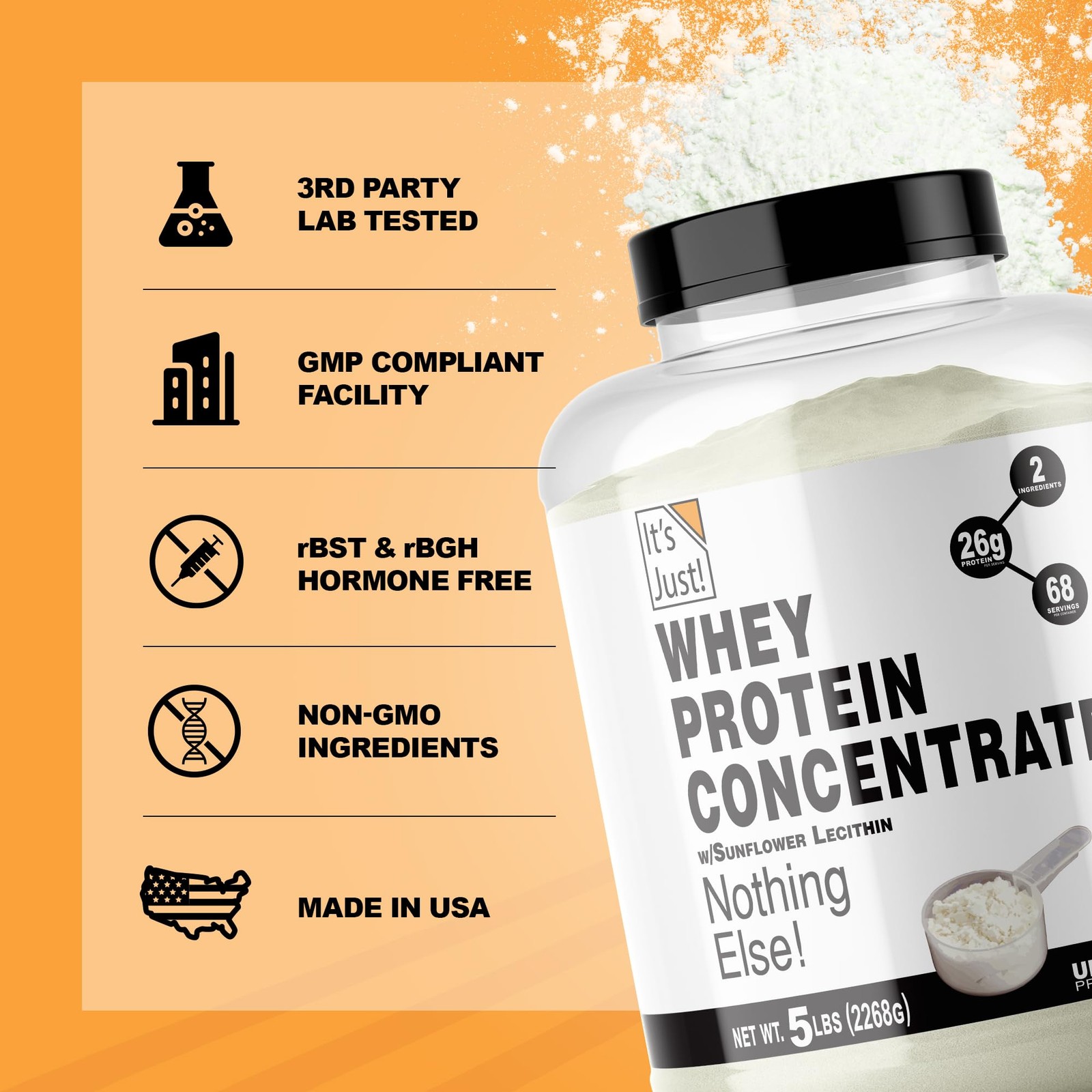 It’s Just 100% Whey Protein Concentrate, Made in USA, Premium WPC80, No Adde…