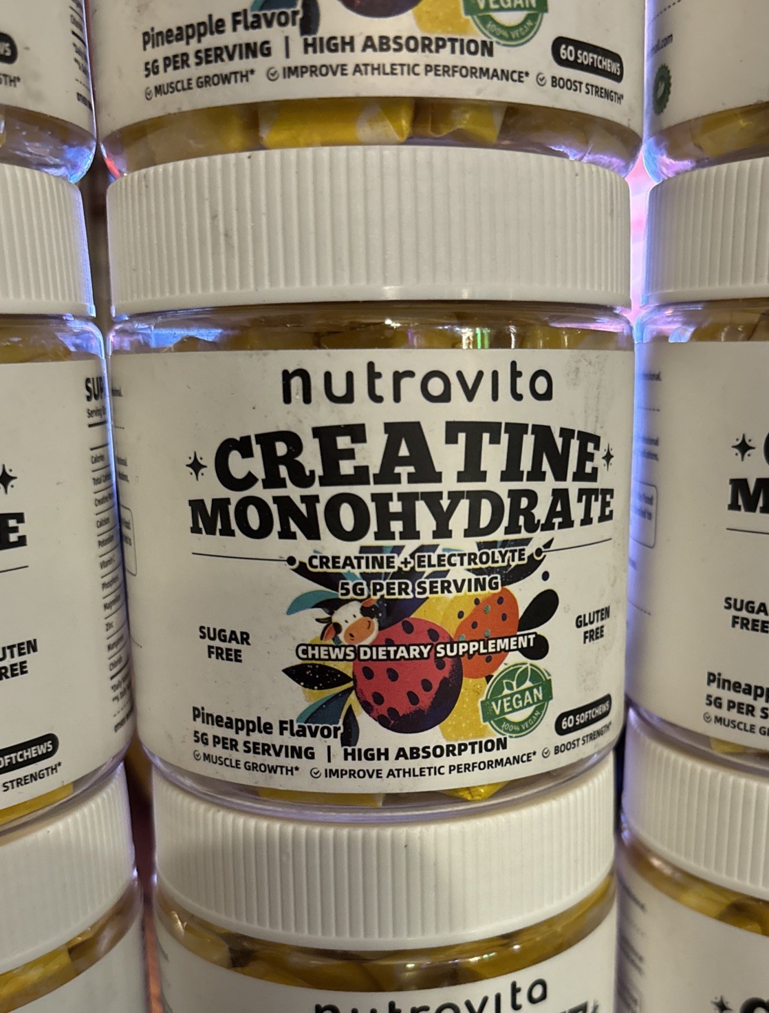 Nutravita Creatine Monohydrate Chews (5g) Pineapple 60 Count EXP 03/27