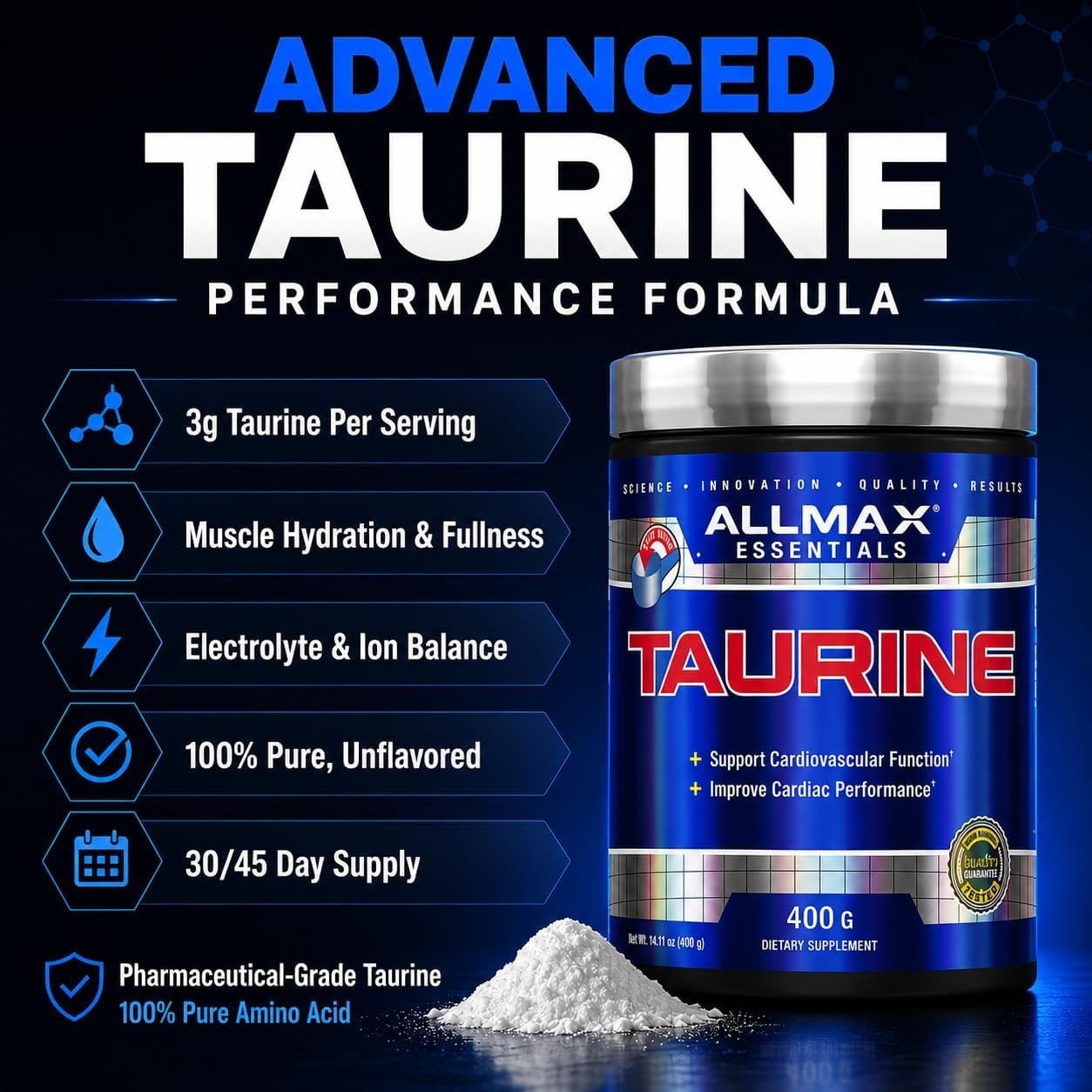 Essentials Taurine – 400 g Powder – Cell Volumizer – Improves Focus & Energy …