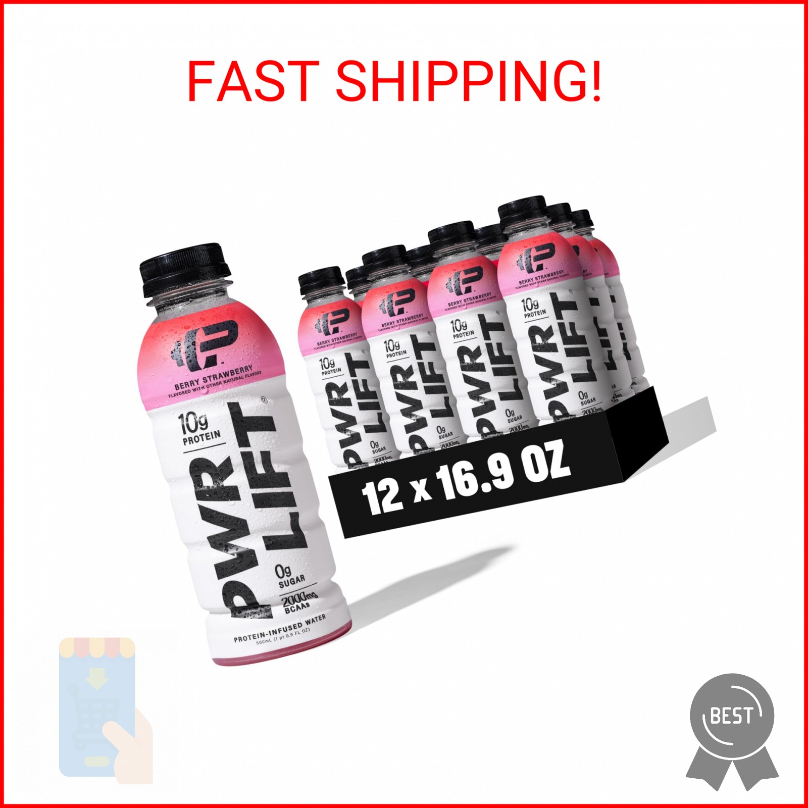 Whey Protein Water Sports Drink by PWR LIFT | Berry Strawberry | Keto, Vitamin B